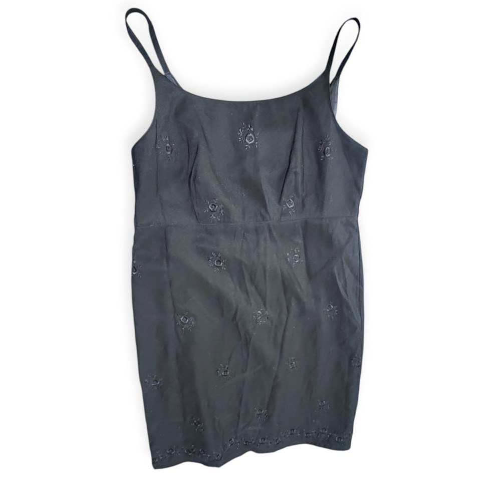 Gap VTG 90s Black Embroidered Mini Sheath Dress sz10 Square Neck fairy grunge - Picture 3 of 6